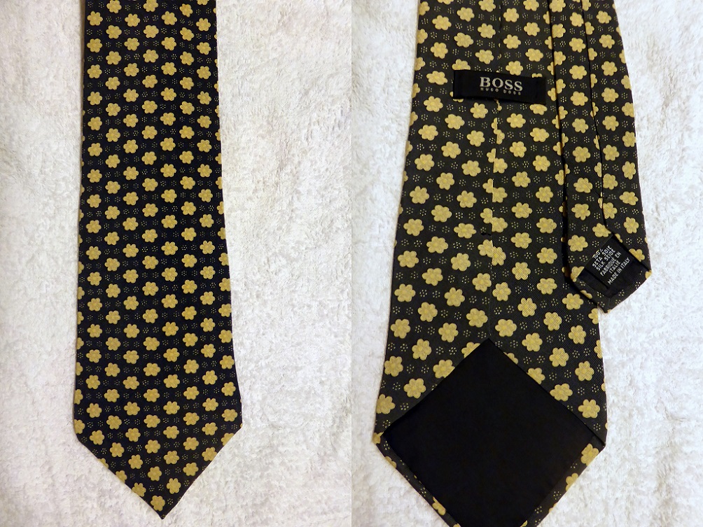 1 Necktie Hugo Boss Grey White Cherry Blossoms